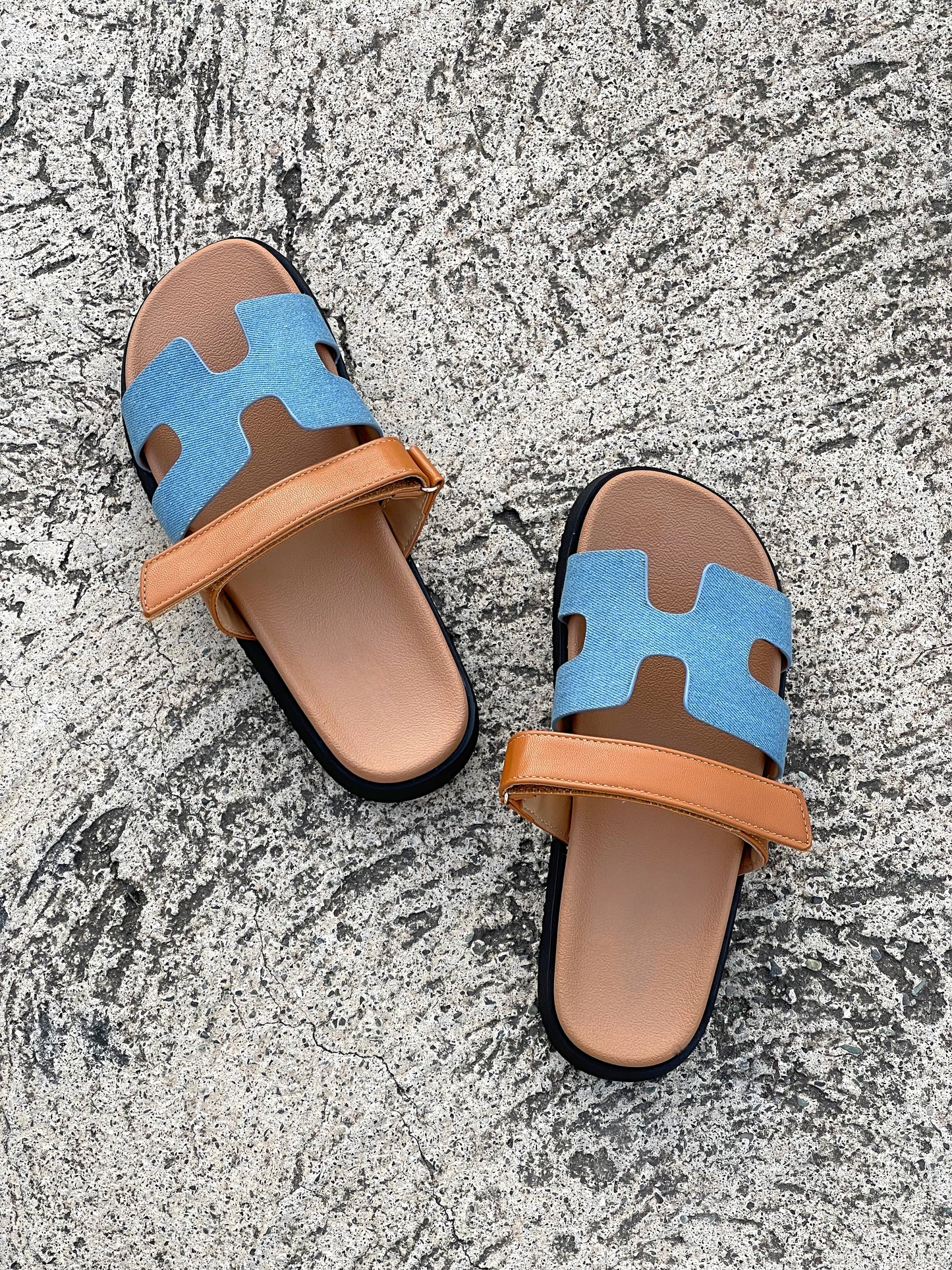 Zahra Slip On Sandals-Denim/Tan(RESTOCKED) - Impoze Style™