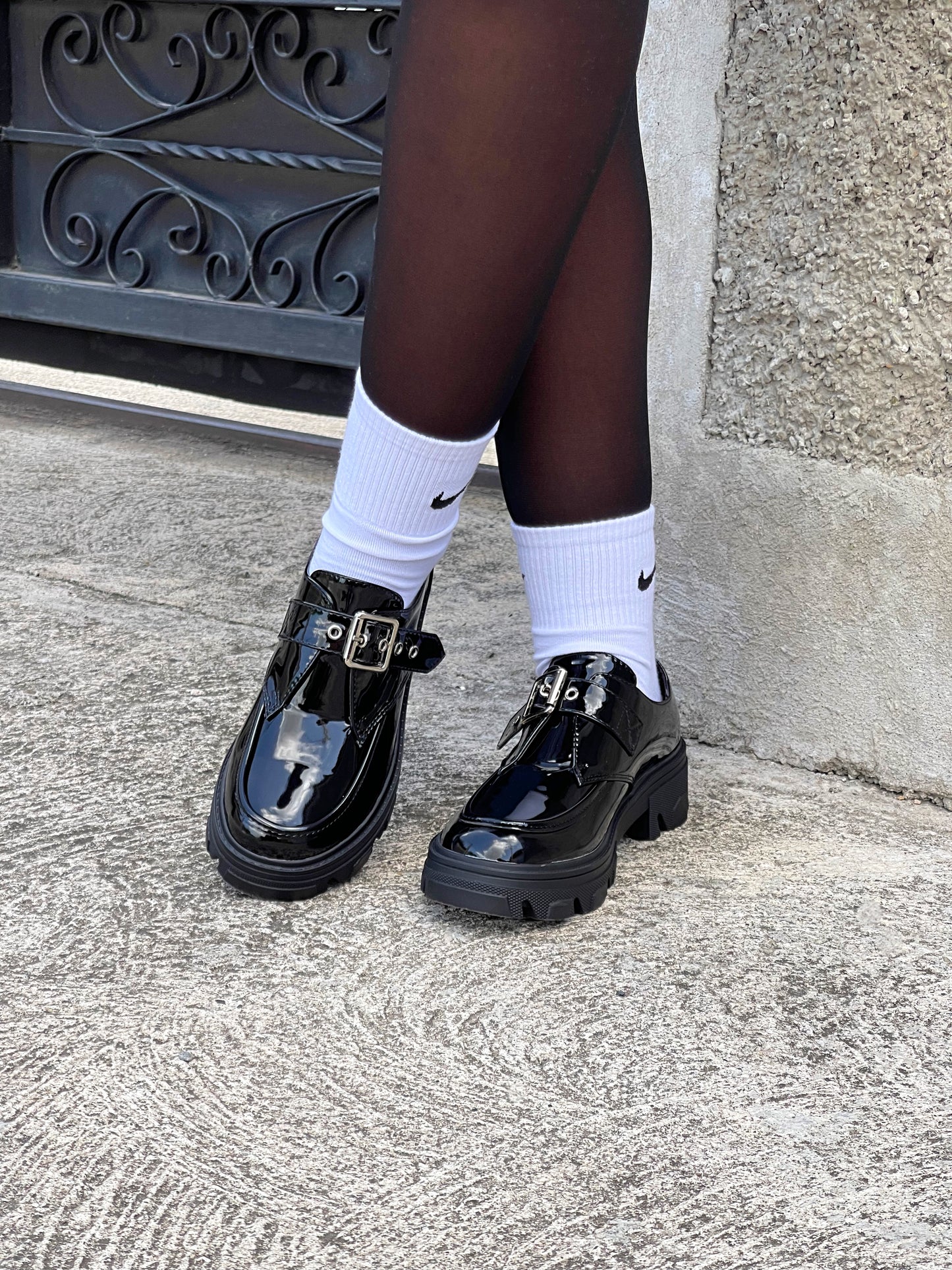 Boss Babe Buckled Platform Loafers-Black