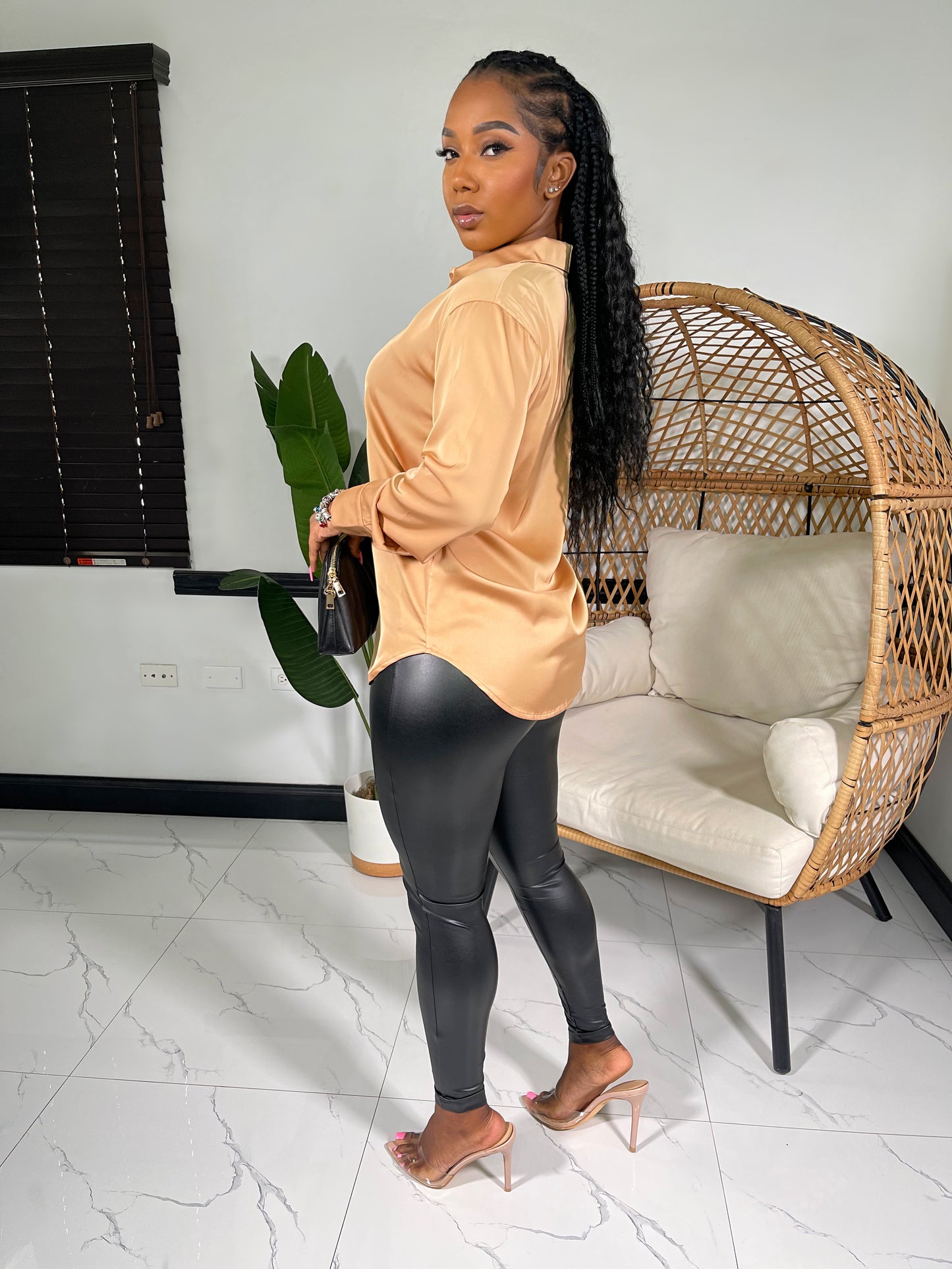 Nova Satin Button Front Shirt-Dark Blush - Impoze Style™