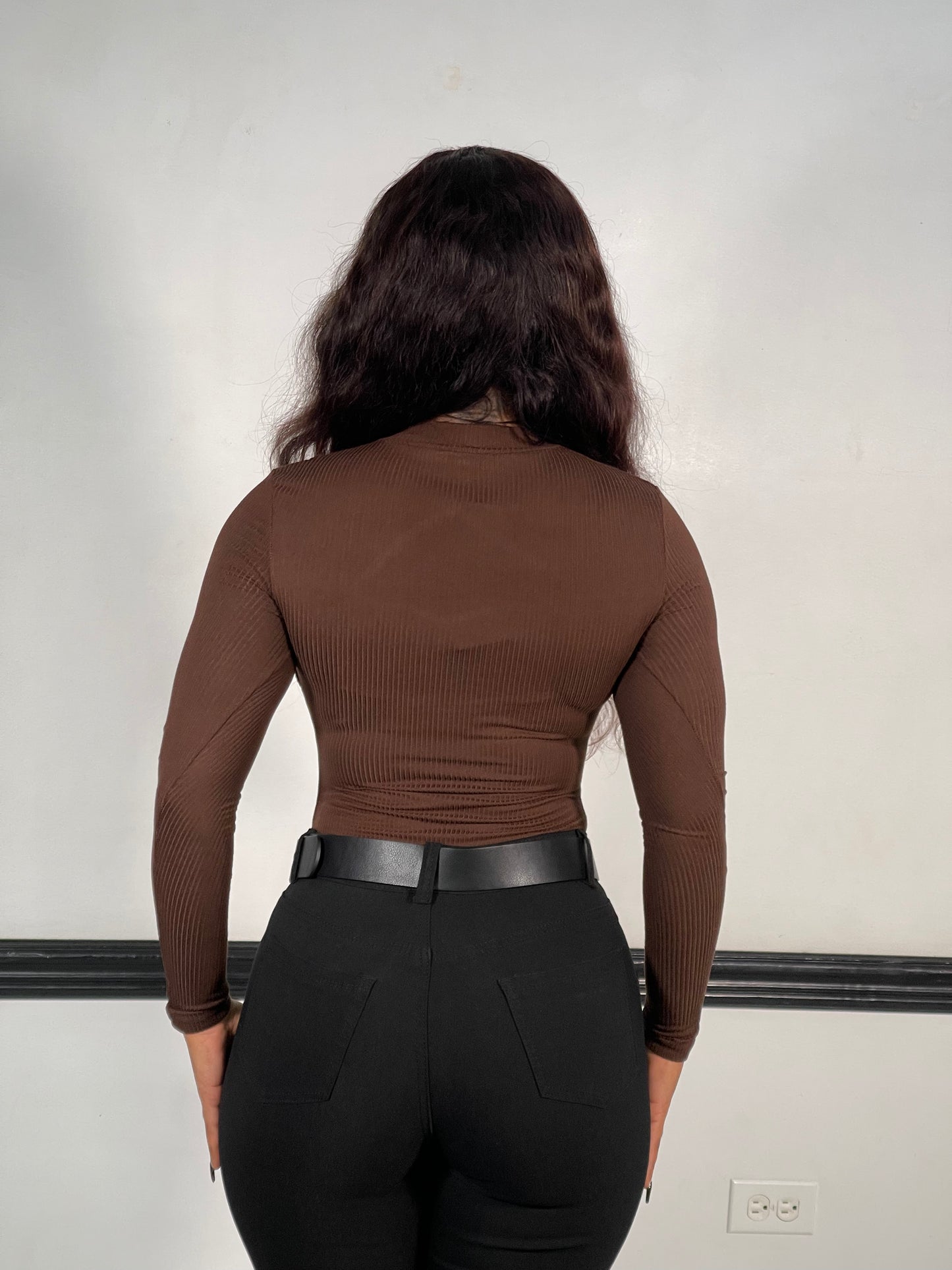 Elena Cut Out Ribbed Bodysuit-Chocolate