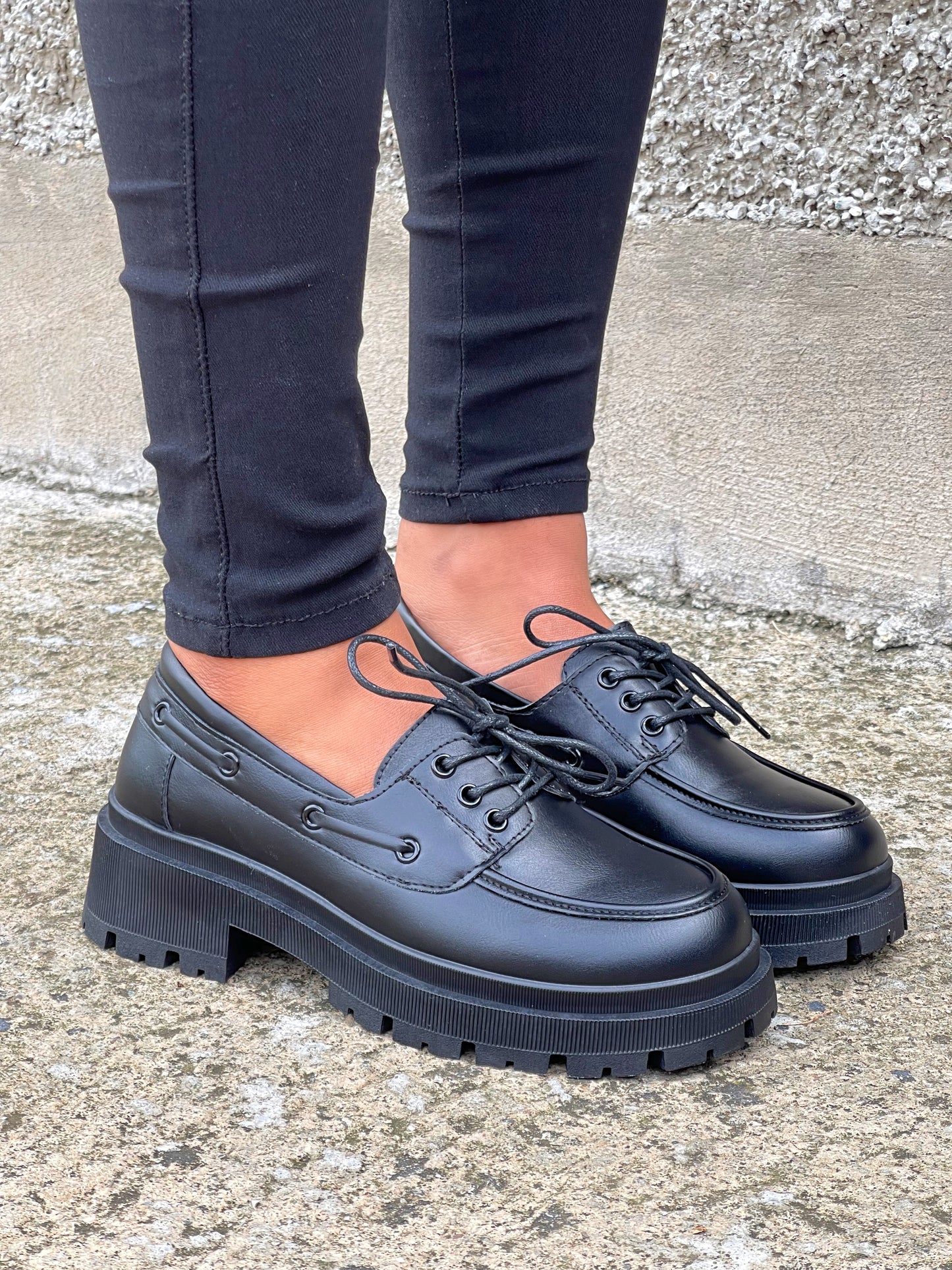 Boss Babe Lace Up Platform Loafers II-Plain Black