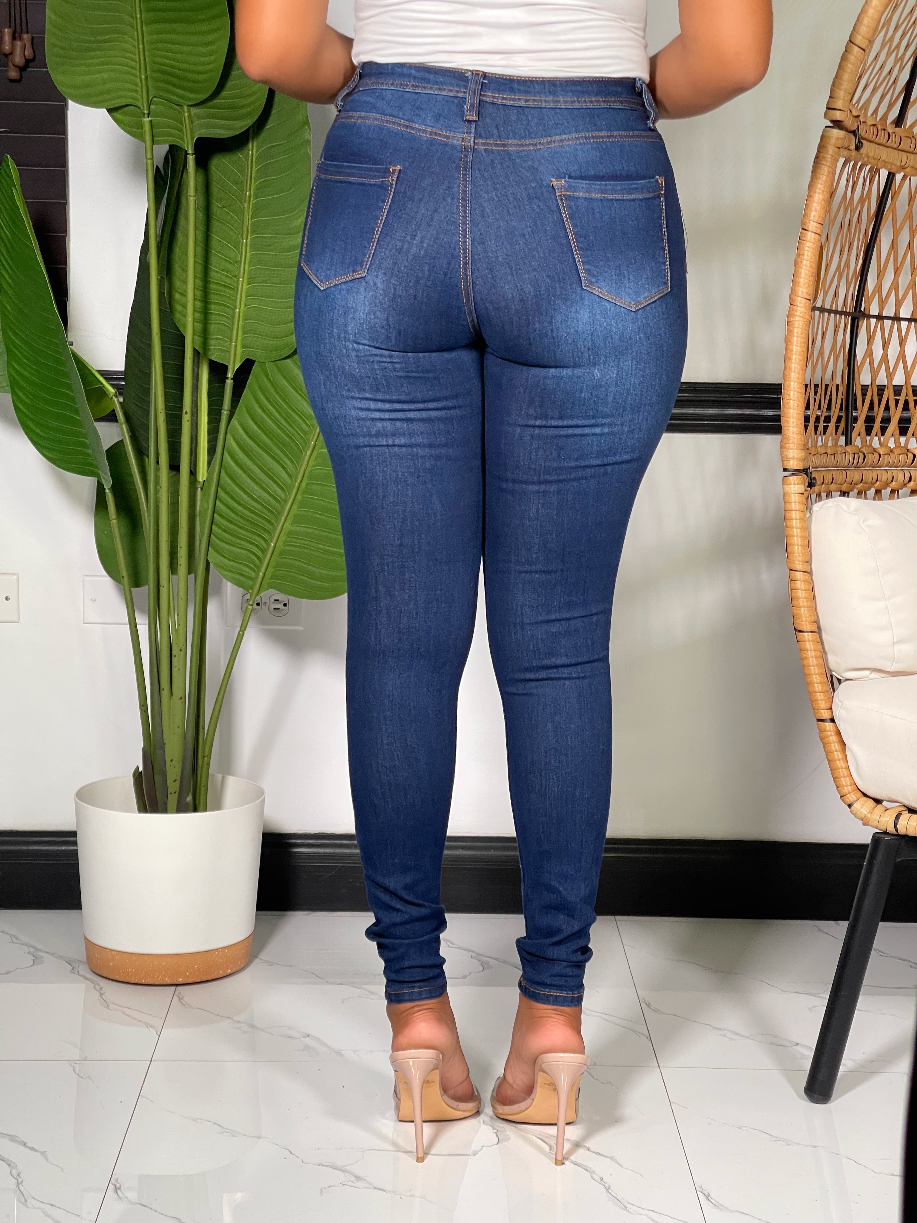 Ella Ripped High Waist Skinny Jeans-Dark Blue - Impoze Style™