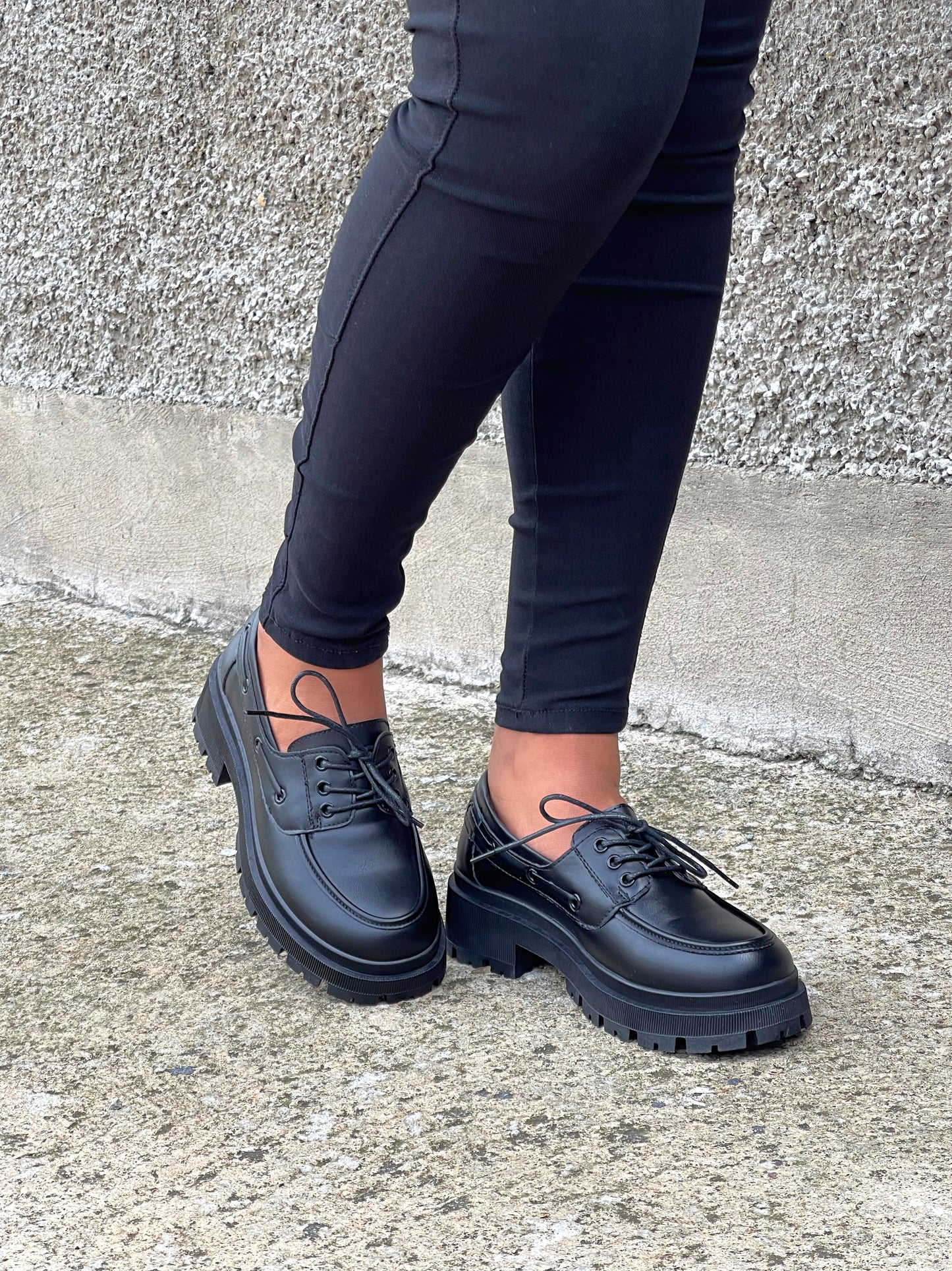 Boss Babe Lace Up Platform Loafers II-Plain Black