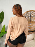 Isla Buttoned Stand Up Collar Top-Tan - Impoze Style™