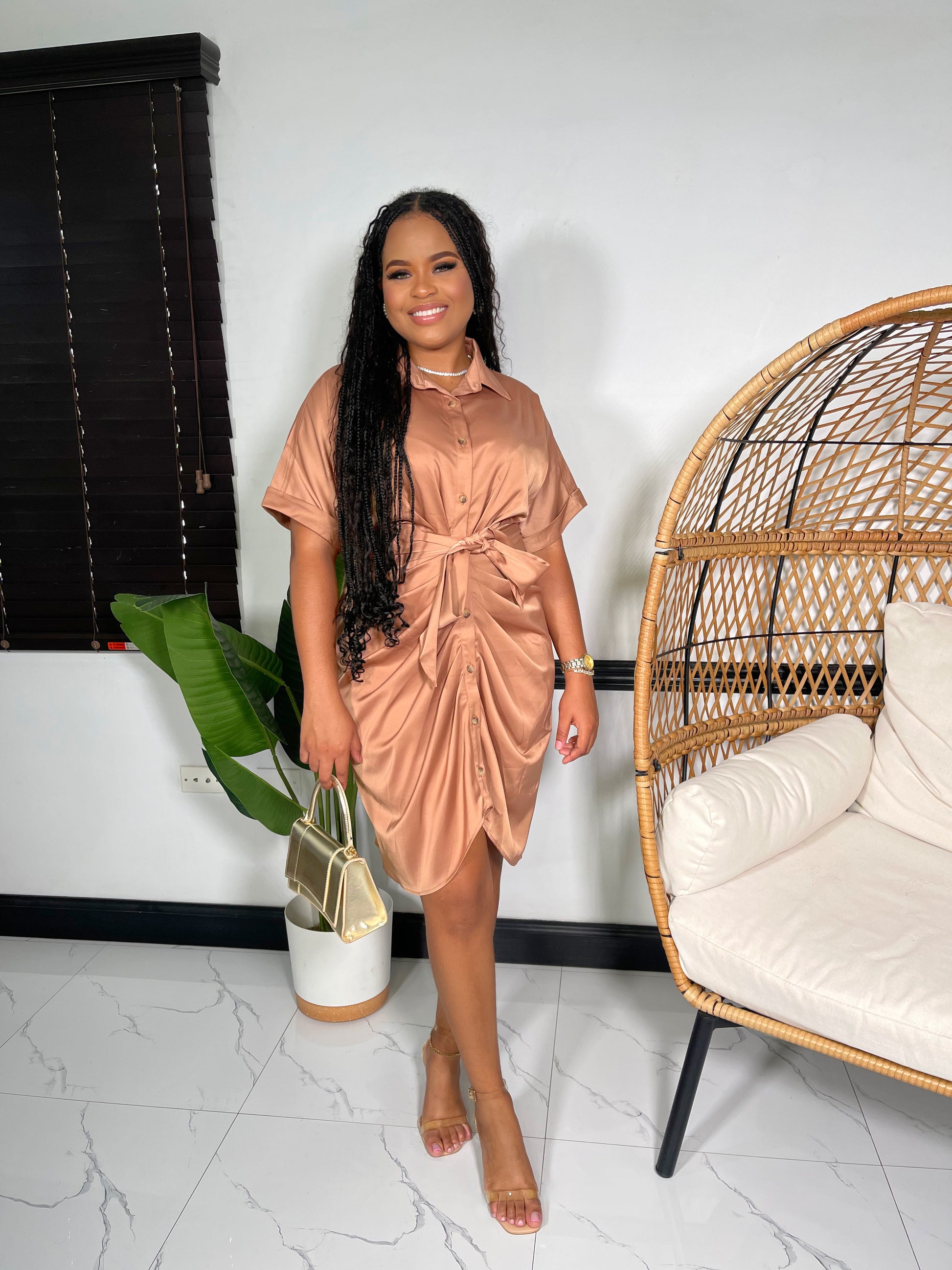 Satin Button Front Occasion Dress Tokito Satin Button Down Midi