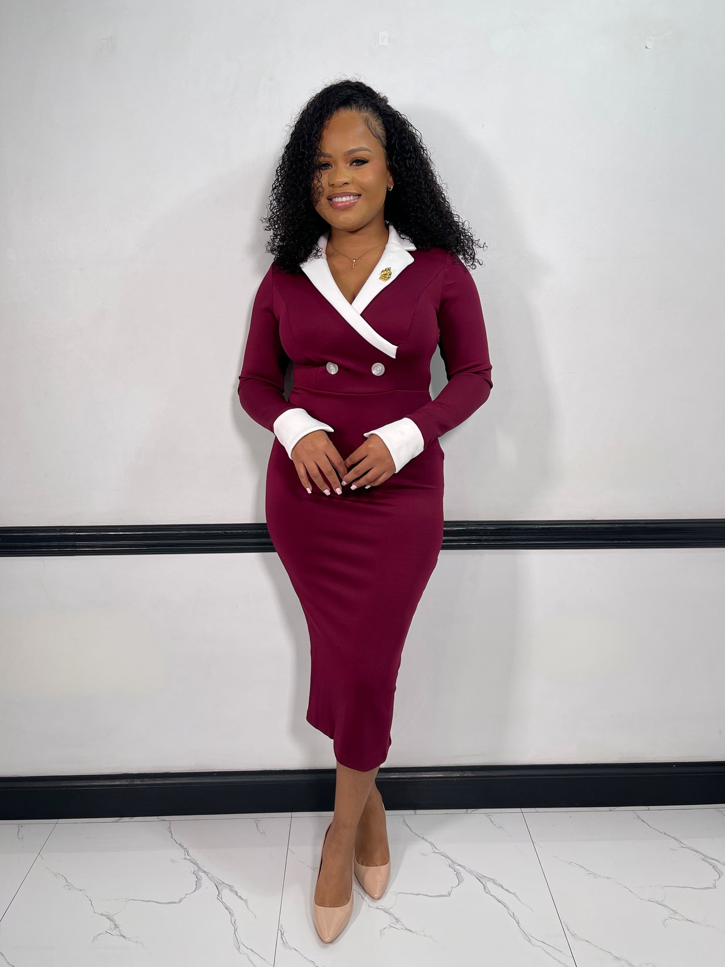 Elise Midi Dress-Burgundy