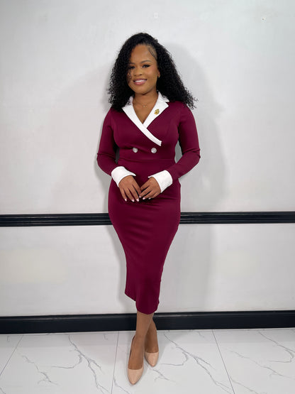 Elise Midi Dress-Burgundy