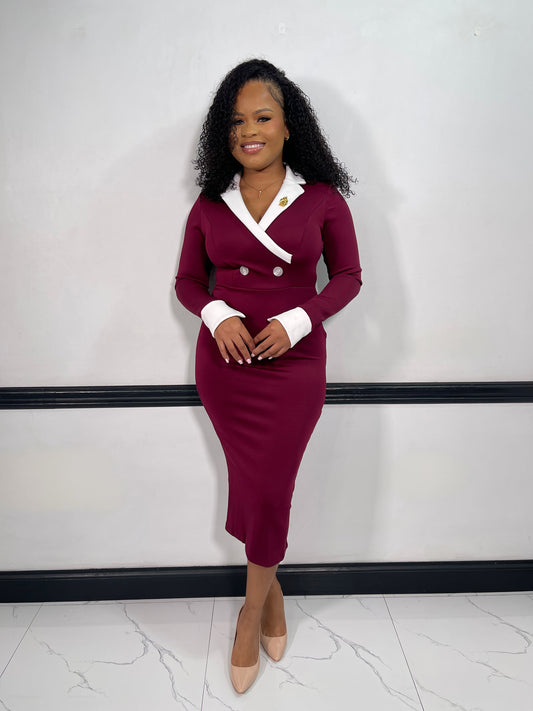 Elise Midi Dress-Burgundy