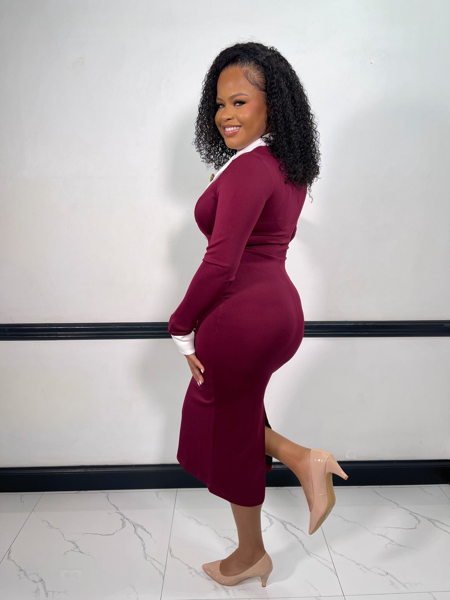 Elise Midi Dress-Burgundy