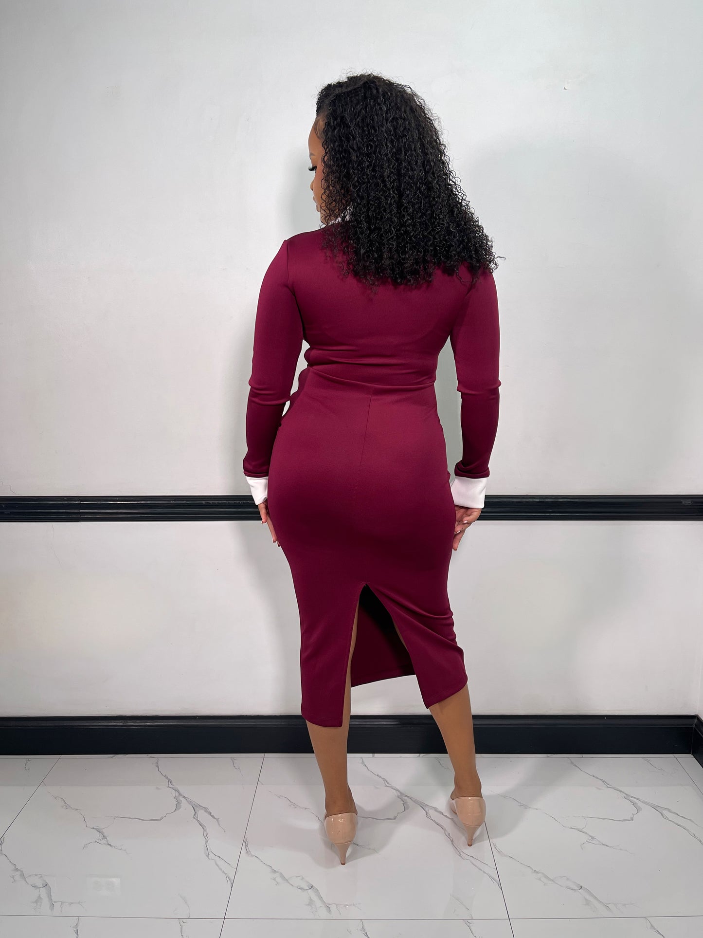 Elise Midi Dress-Burgundy