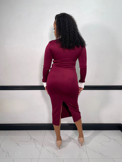 Elise Midi Dress-Burgundy