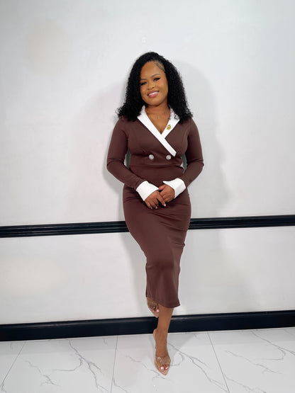 Elise Midi Dress-Brown