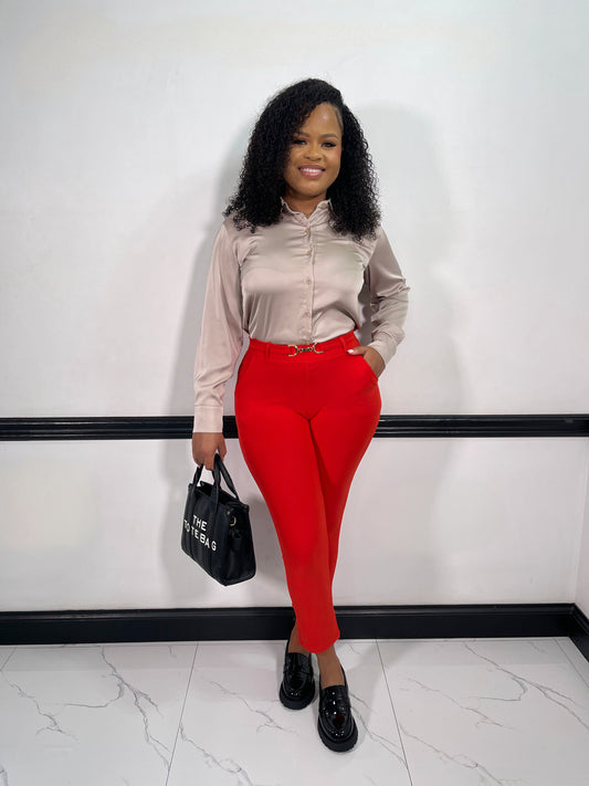 Business As Usual Pants-Flaming Red