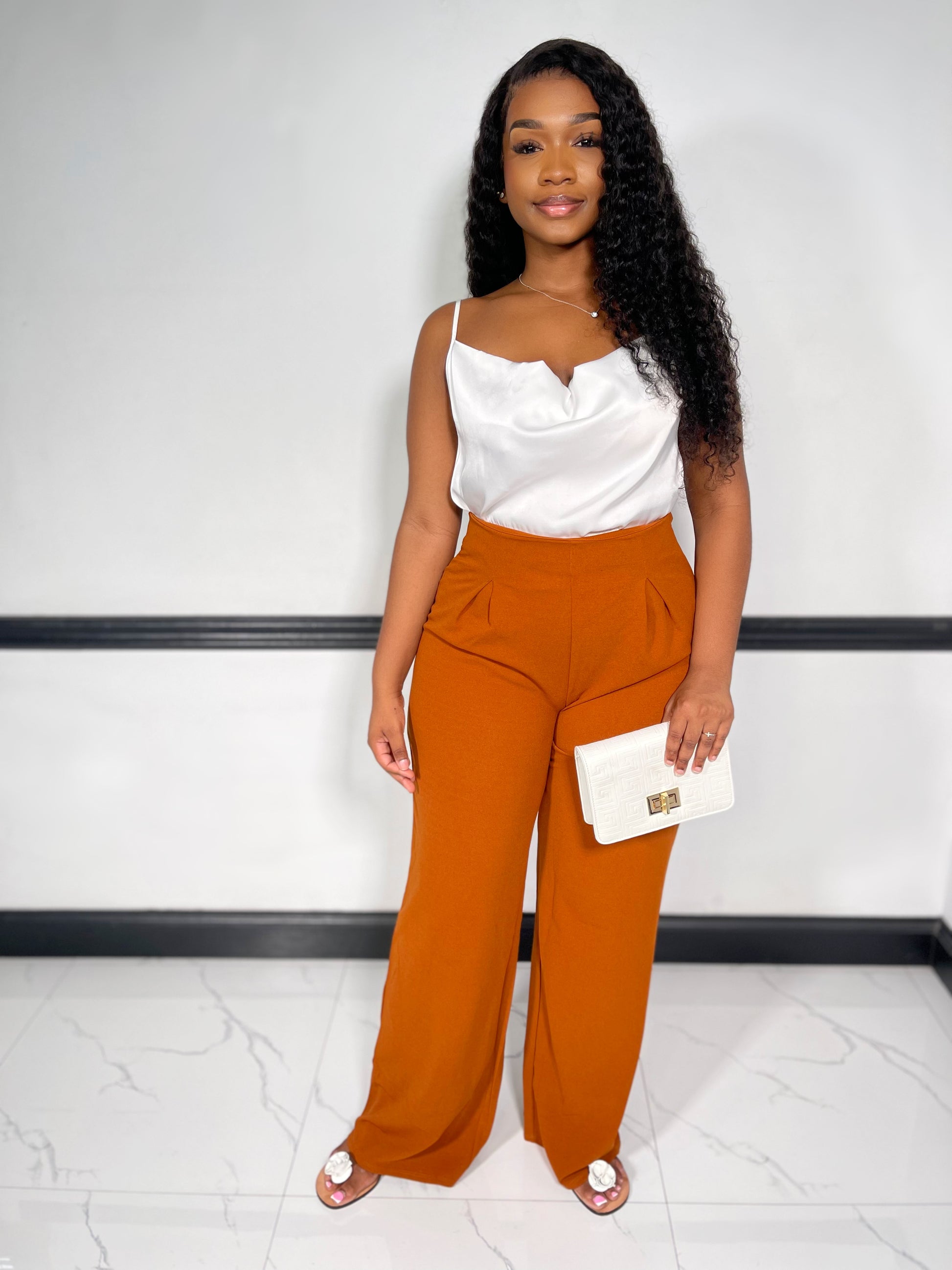 Mylah Wide Leg Pants-Rust - Impoze Style™