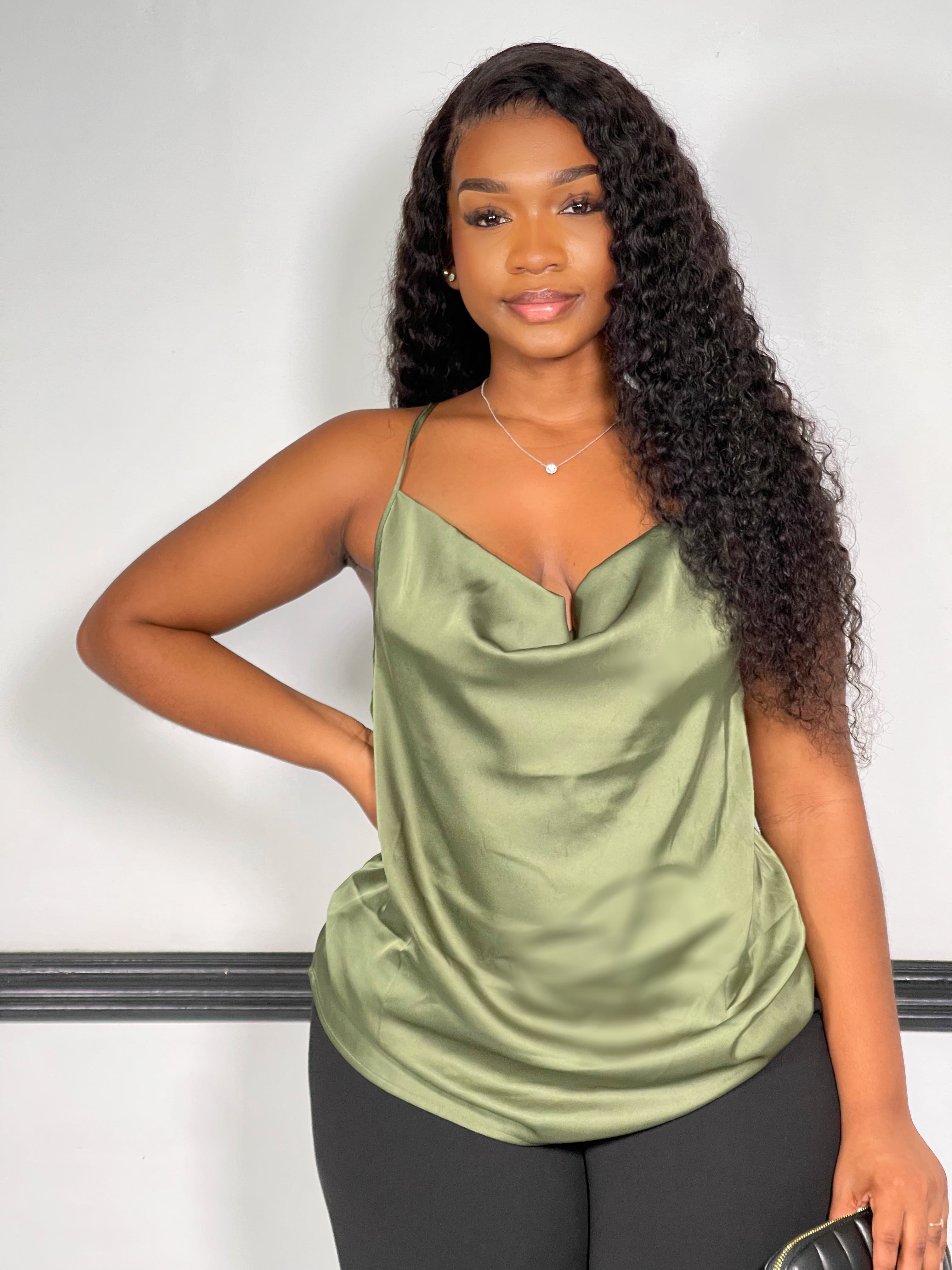 Satin cowl neck sales tank