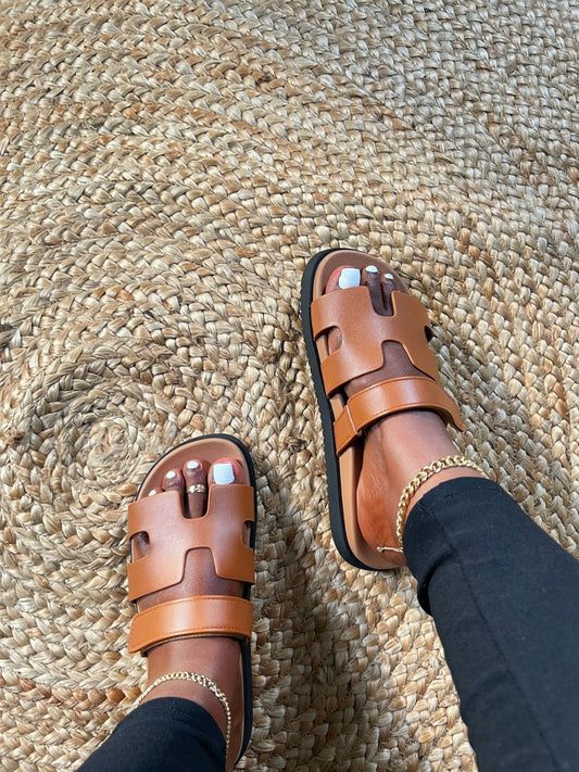 Zahra Slip On Sandals-Tan