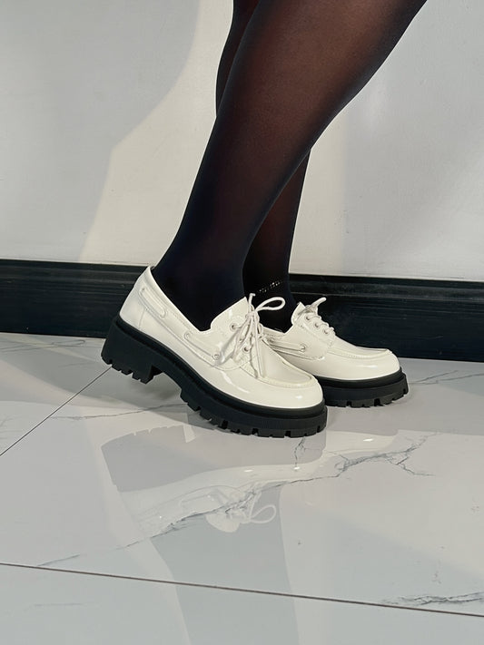 Boss Babe Lace Up Platform Loafers II-White