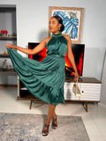 Shani Mock Neck Satin dress- Hunter Green - Impoze Style™