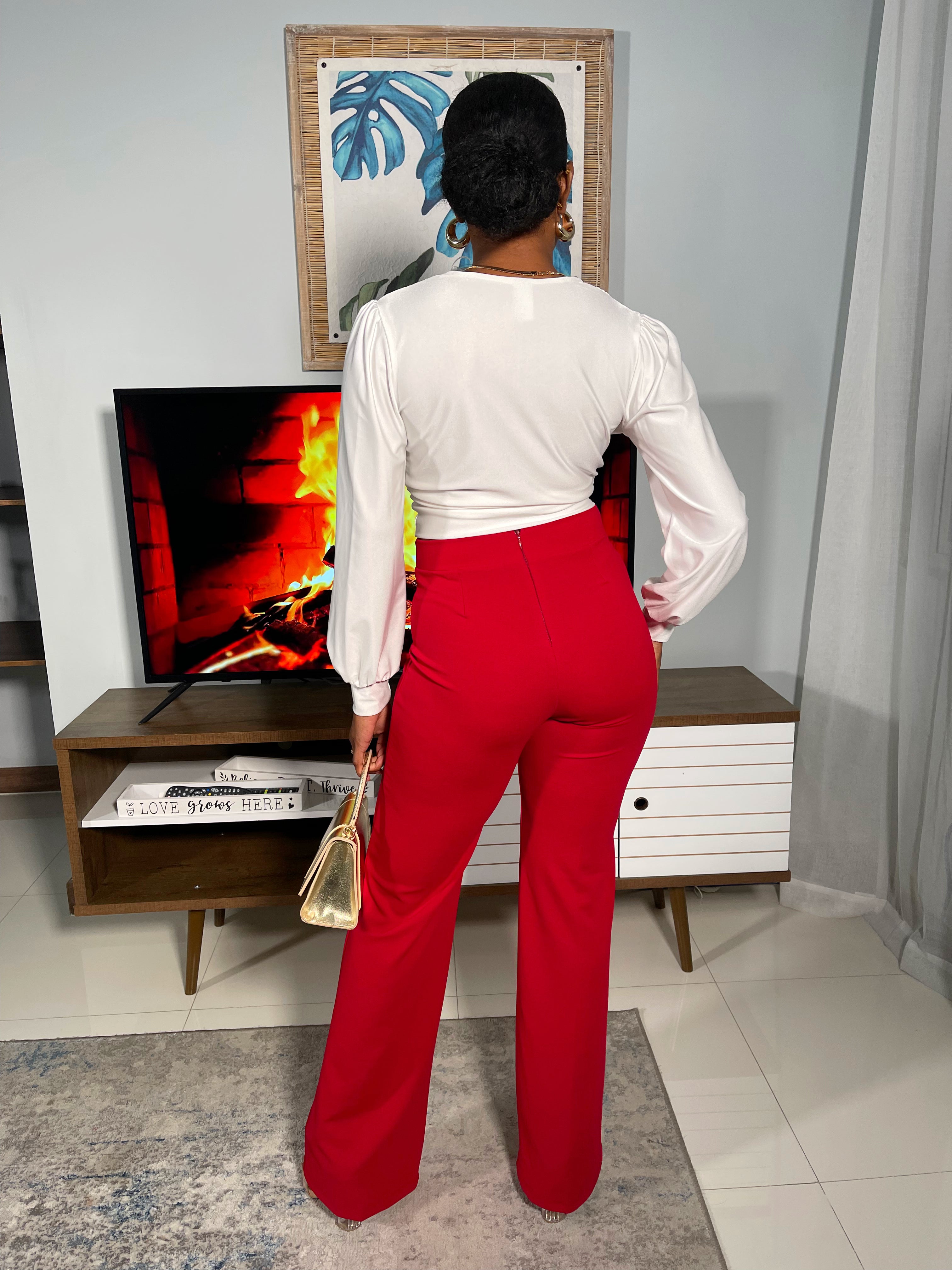 Beth High Waisted Dress Pants-Red - Impoze Style™