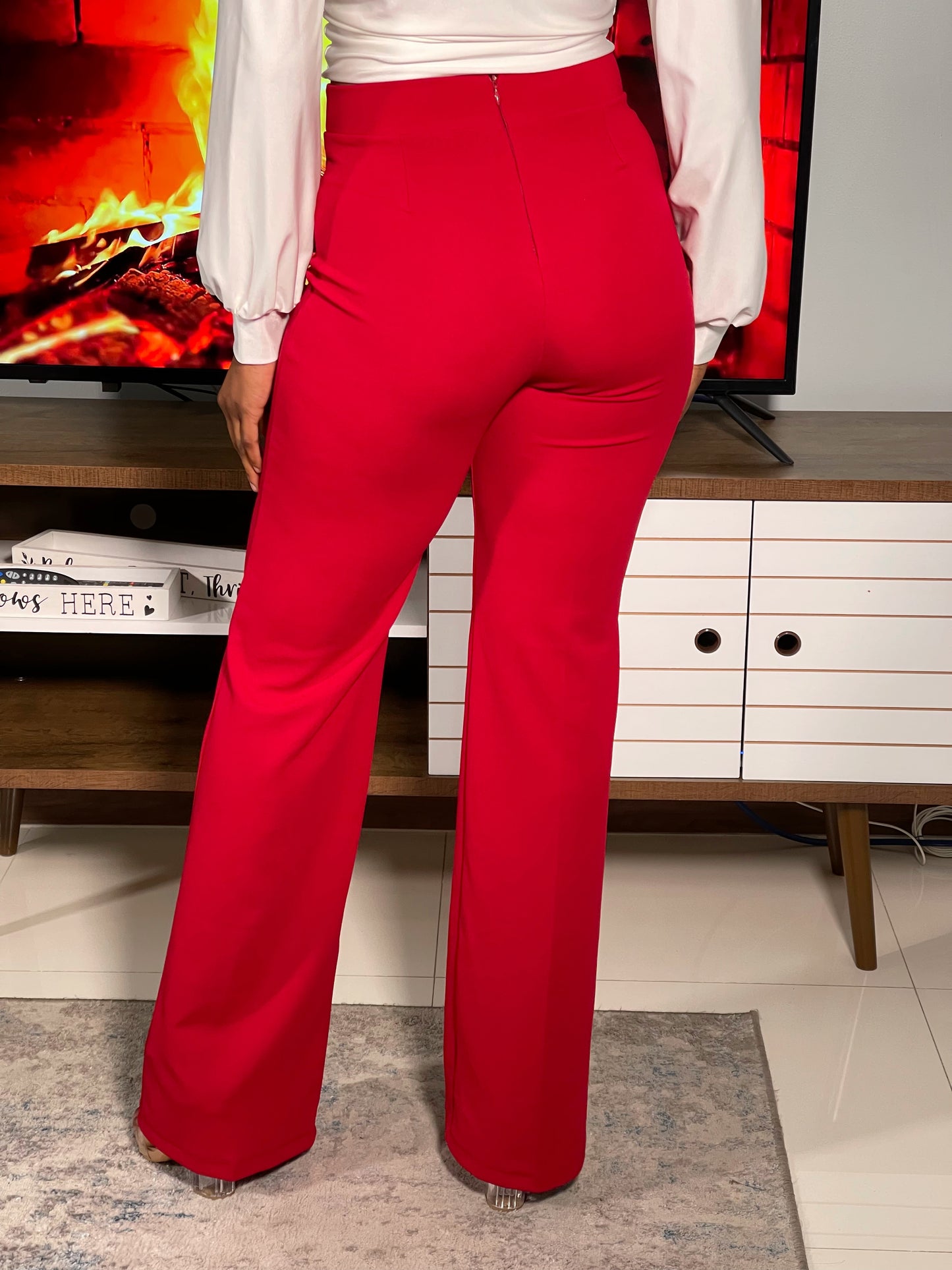 Beth High Waisted Dress Pants-Red - Impoze Style™