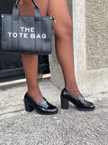 Boss Babe Platform Loafers Heels-Plain Black - Impoze Style™