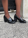Boss Babe Platform Loafers Heels-Plain Black
