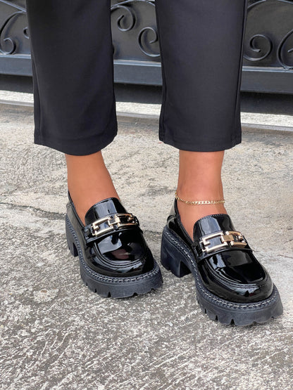 Boss Babe Platform Loafers III-Plain Black - Impoze Style™