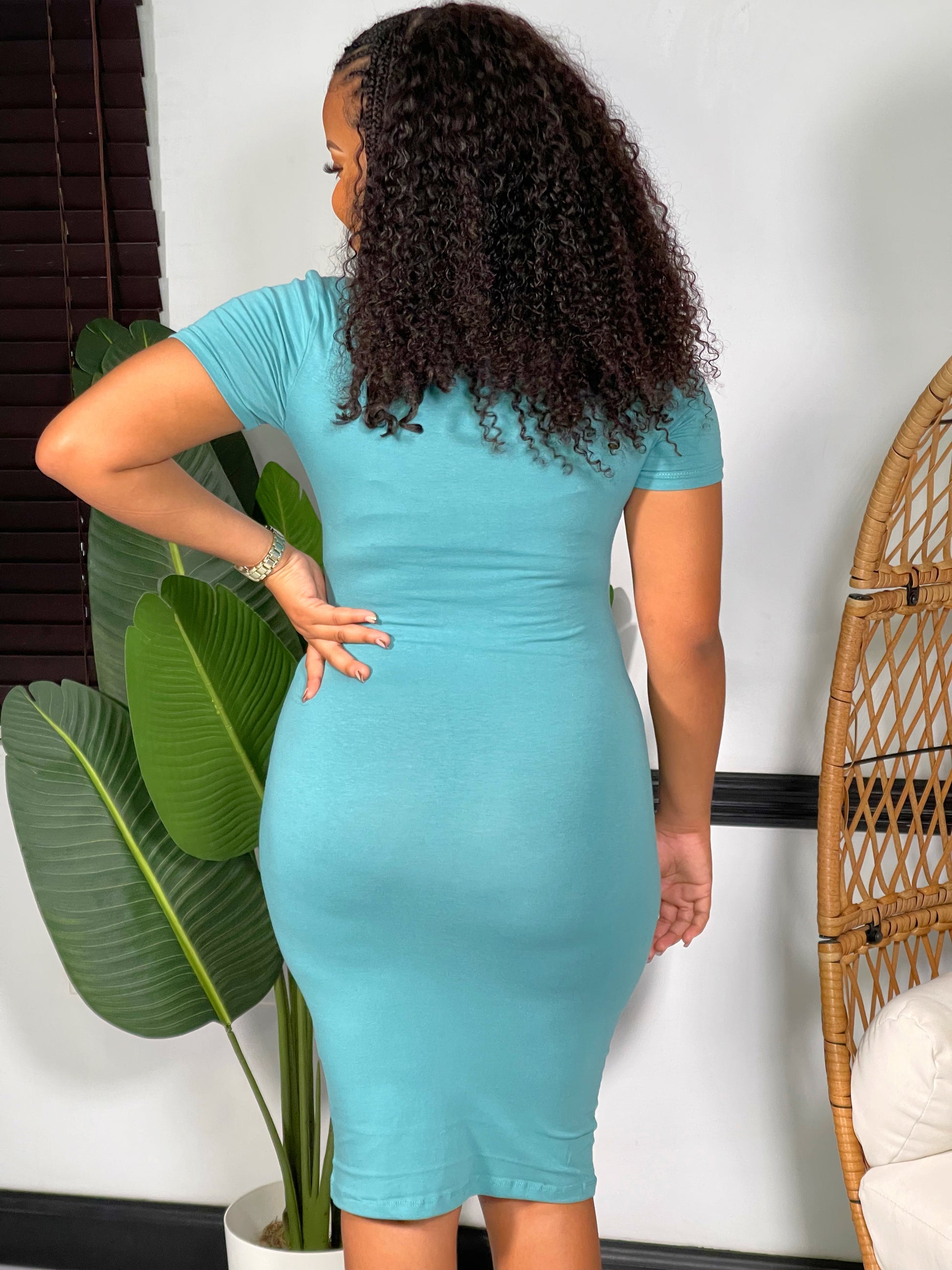 Ava Chic Midi Dress-Dusty Teal - Impoze Style™