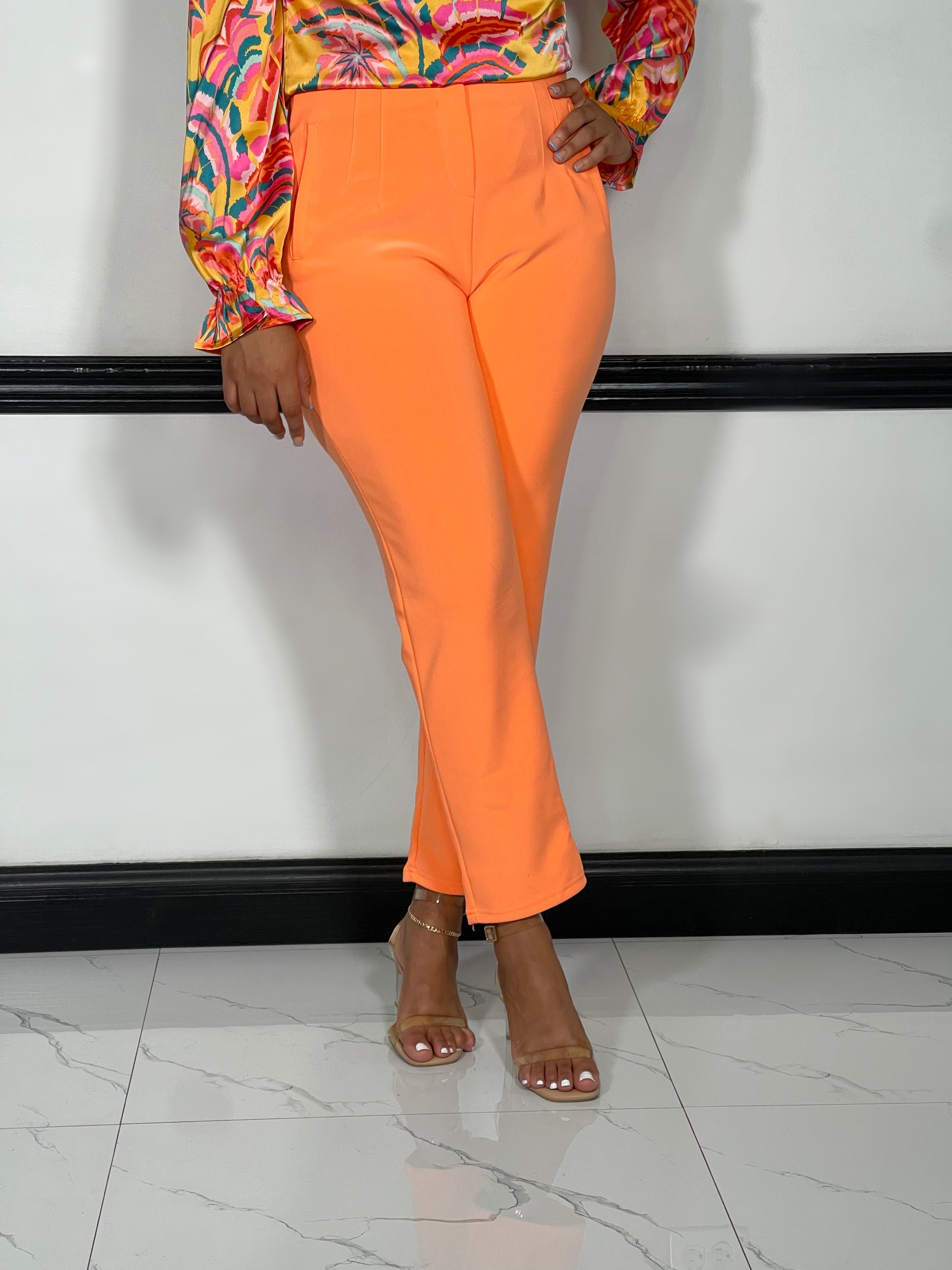 Corporate Chic Pintuck Pants-Orange - Impoze Style™