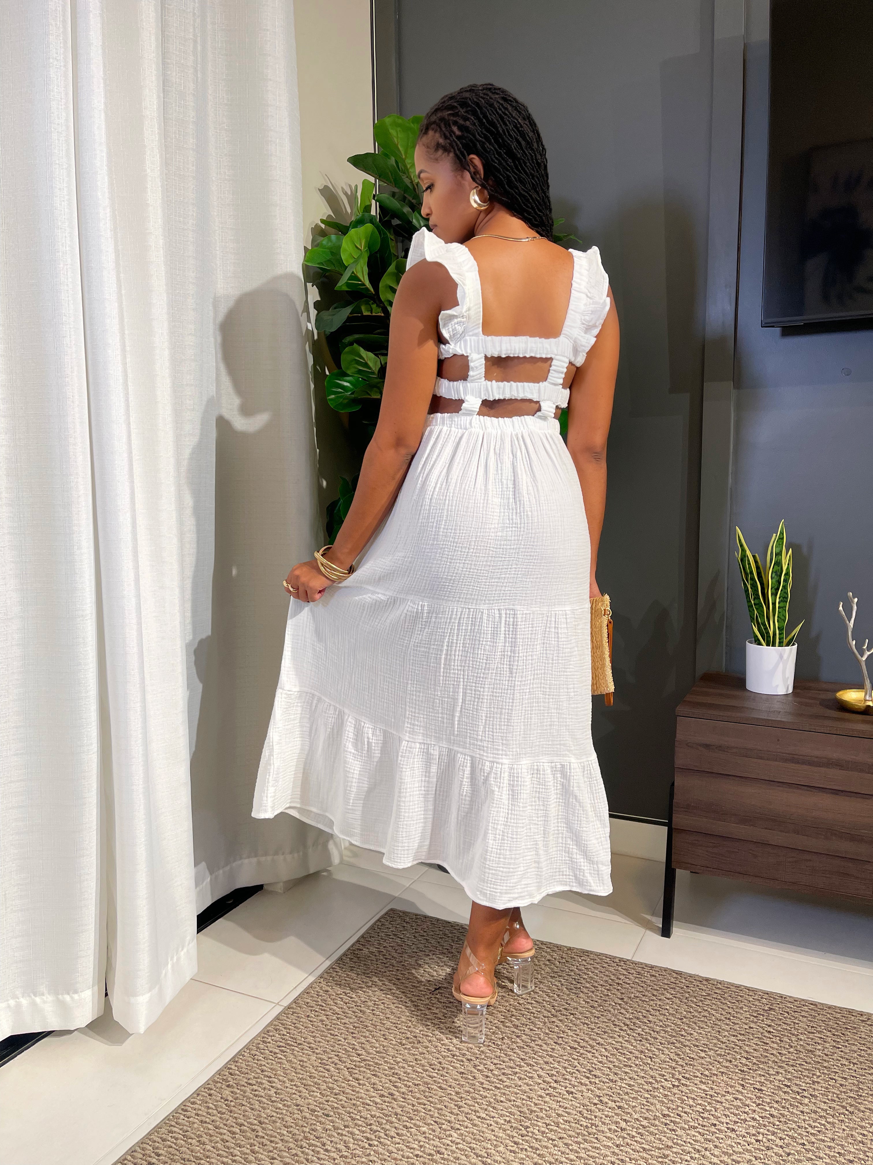 Sleek Backless Maxi Dress-White - Impoze Style™