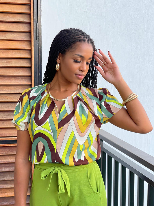 Elle Abstract Print Top- Green - Impoze Style™