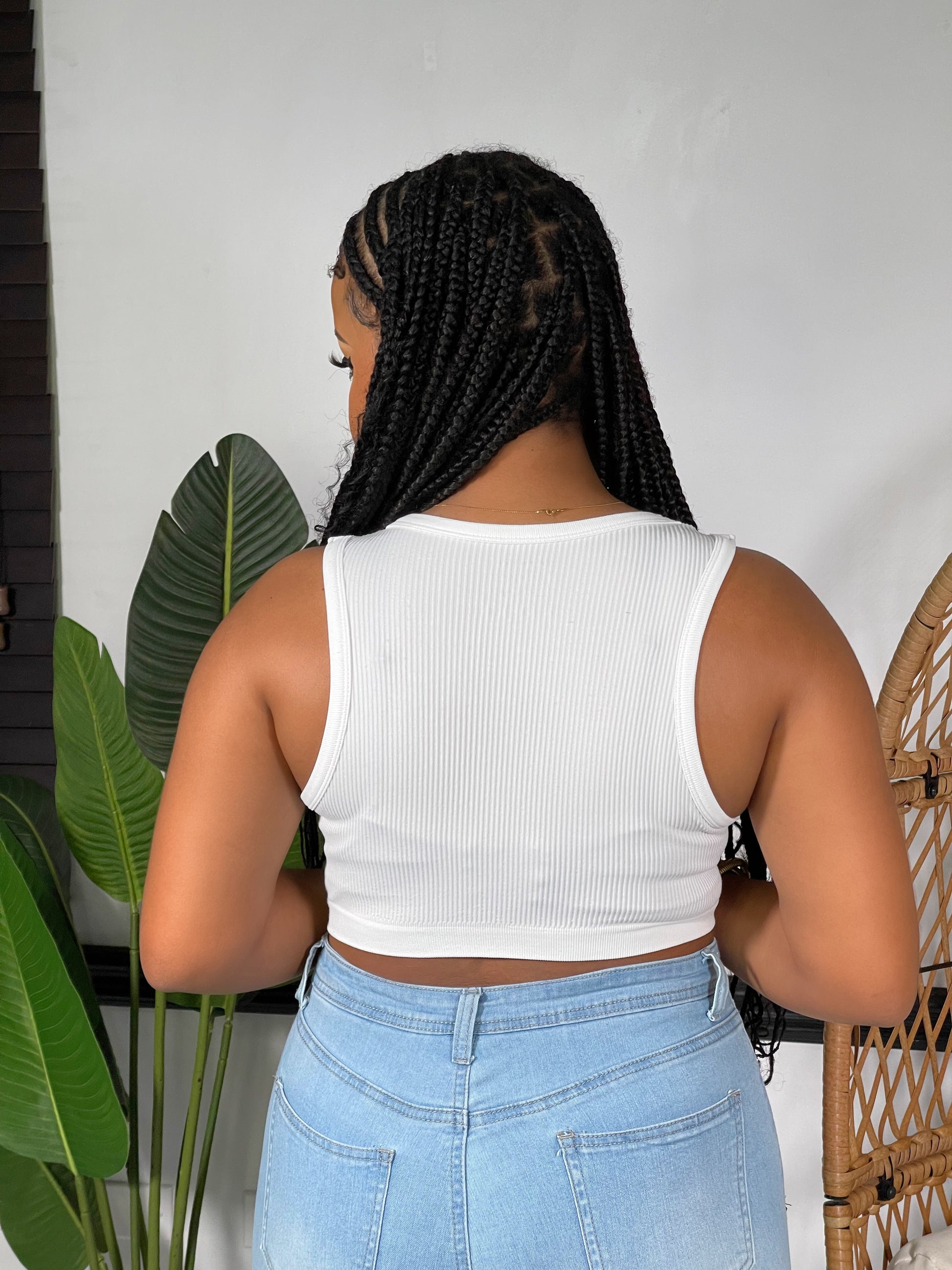 Tia Ribbed Crop Seamless Tank Top-White - Impoze Style™