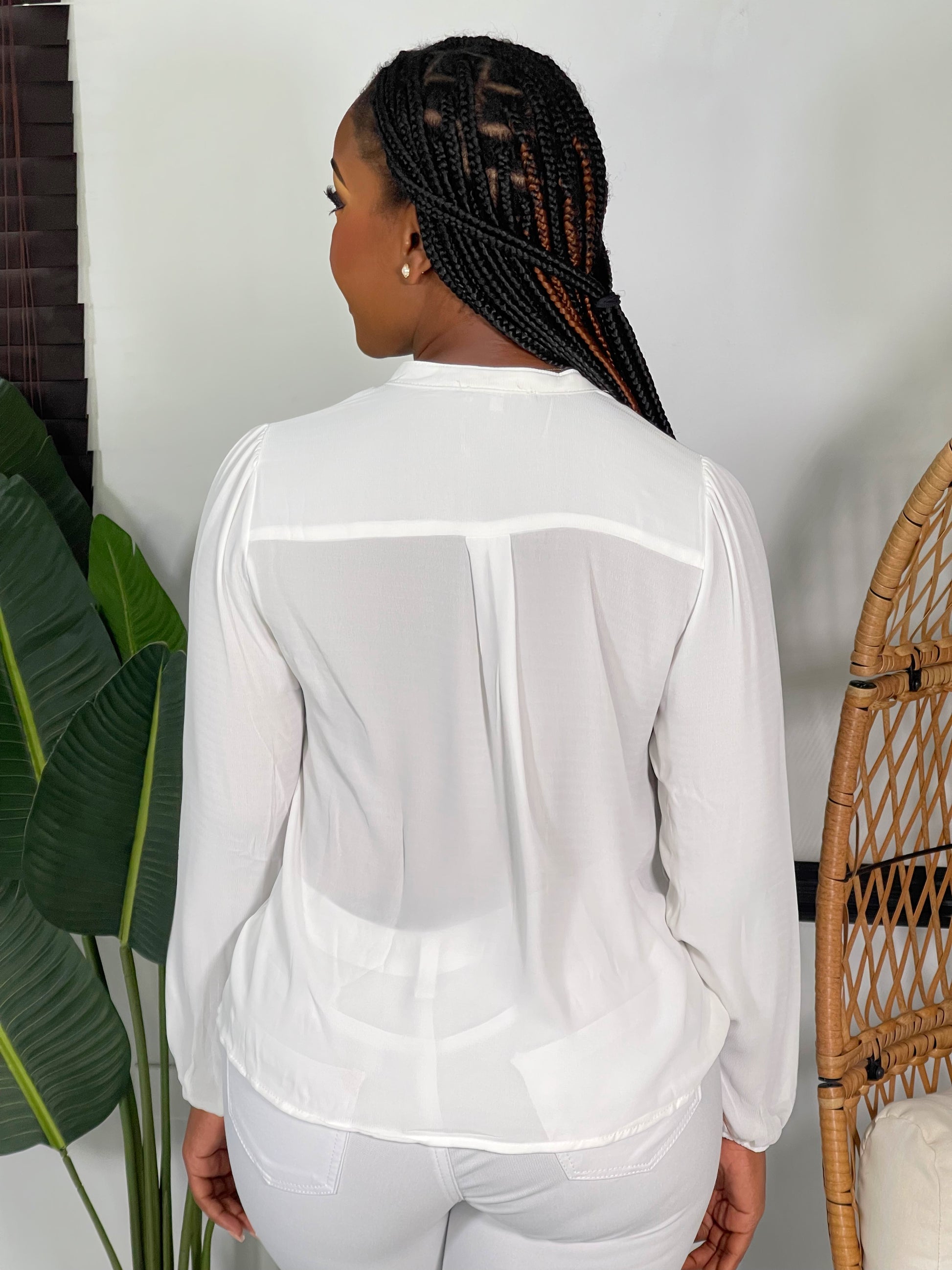 Victoria V-Bar Placket Blouse-Off White - Impoze Style™