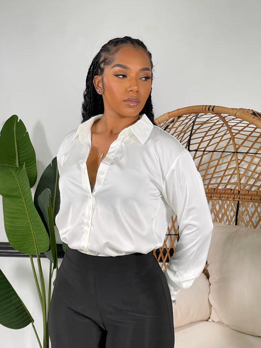 Nova Satin Button Front Shirt-Ivory(RESTOCKED)