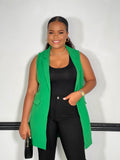 May Notch Longline Blazer Vest-Green - Impoze Style™