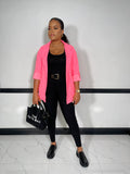 Lourna Buttoned Roll Up Sleeve Jacket-Neon Pink - Impoze Style™