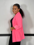 Lourna Buttoned Roll Up Sleeve Jacket-Neon Pink - Impoze Style™