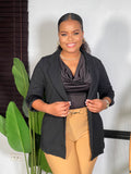 Lourna Buttoned Roll Up Sleeve Jacket-Black - Impoze Style™