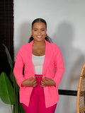 Lourna Buttoned Roll Up Sleeve Jacket-Neon Pink