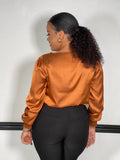 Jade Satin Cowl Neck Blouse-Brown - Impoze Style™