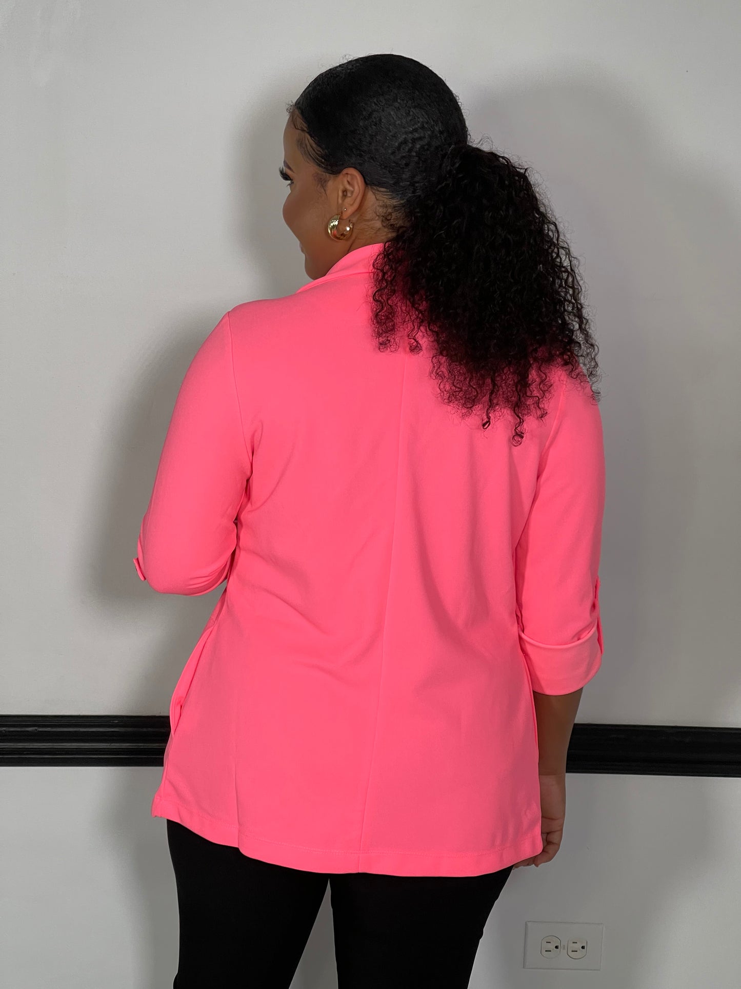 Lourna Buttoned Roll Up Sleeve Jacket-Neon Pink - Impoze Style™