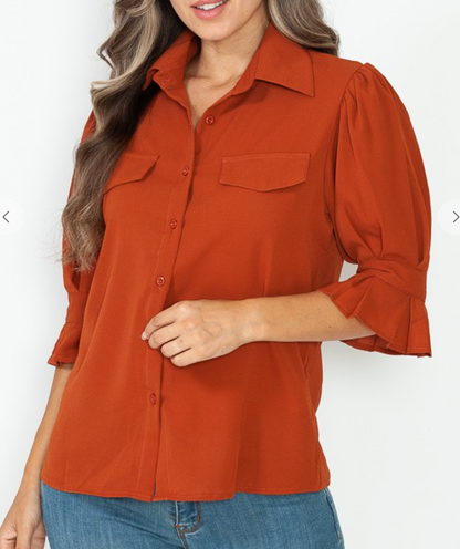 Ravenna Button Down Top-Rust - Impoze Style™