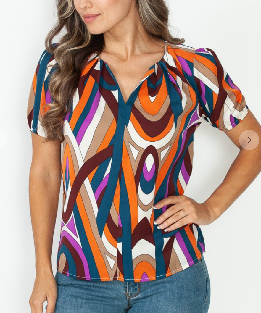 Elle Abstract Print Top- Purple - Impoze Style™