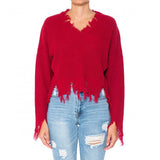 Elsa Distressed Sweater Top-Deep Red - Impoze Style™