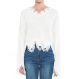 Elsa Distressed Sweater Top-Ivory - Impoze Style™