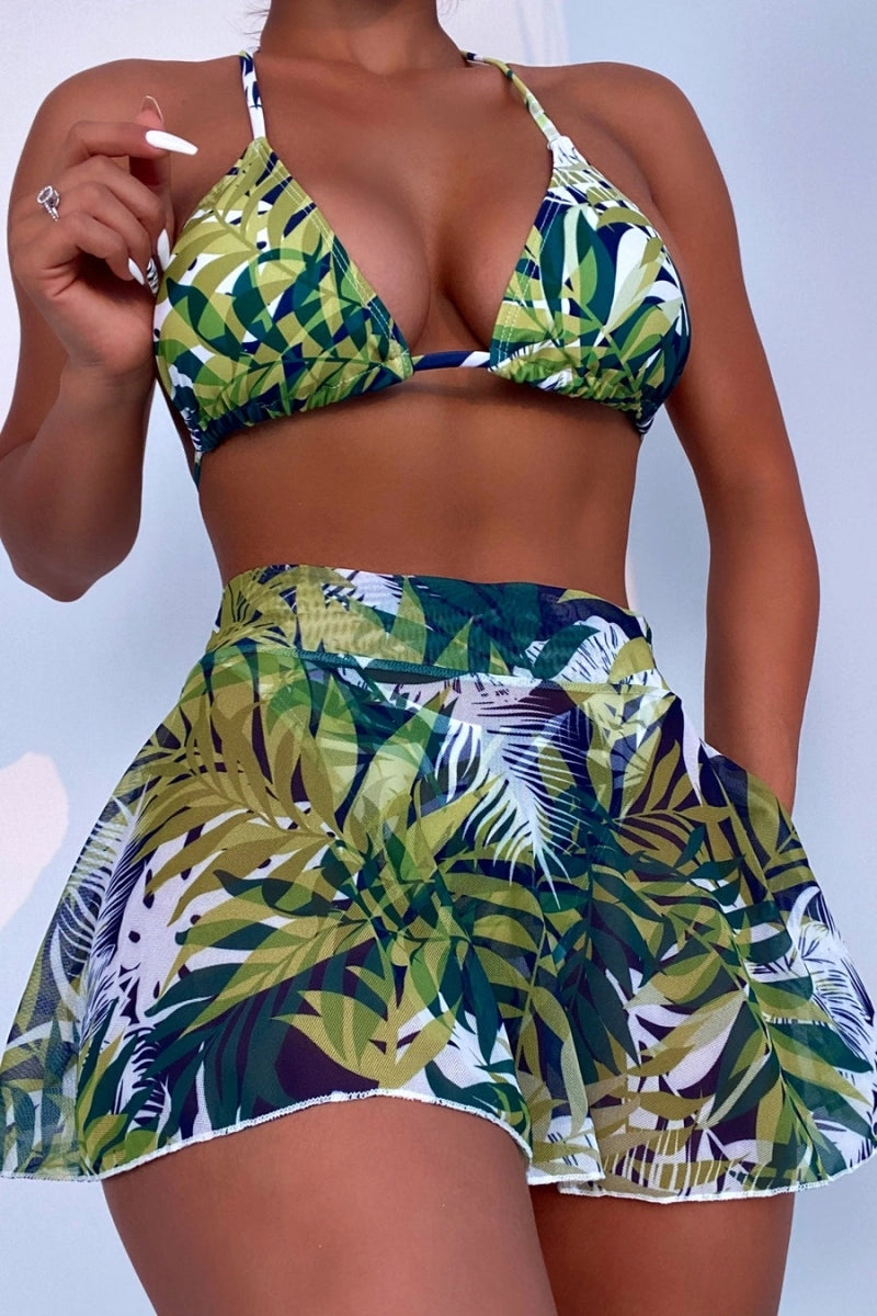 Water Garden Three Piece Bikini-Green Multi - Impoze Style™