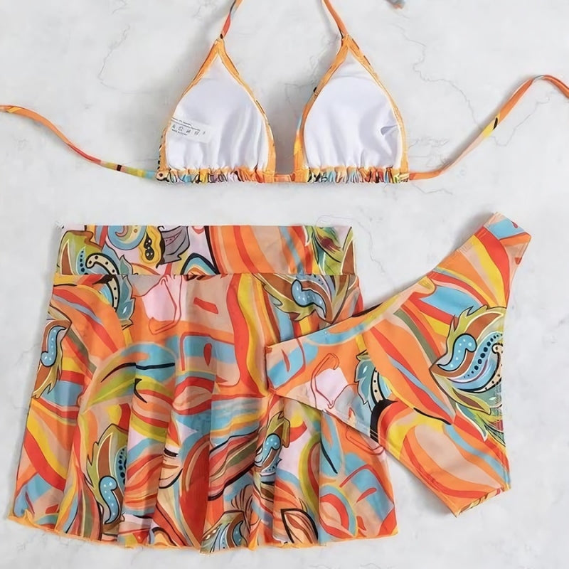 Pool Side Vibing Three Piece Bikini-Orange - Impoze Style™