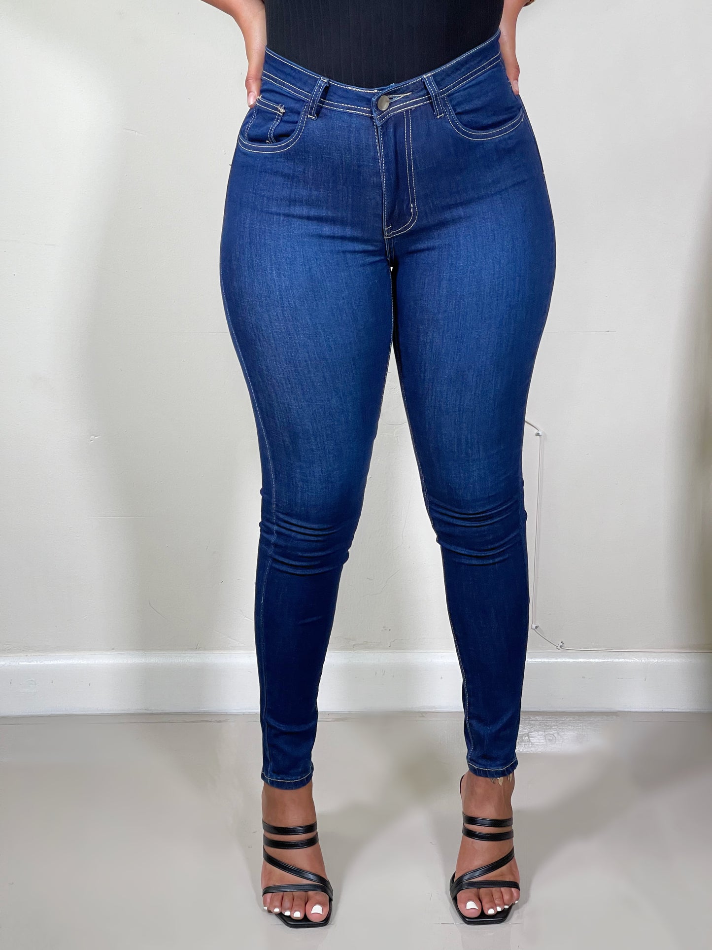 Yasmin High Waist Skinny Jeans-Dark Blue|Brown Threads - Impoze Style™