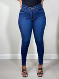 Yasmin High Waist Skinny Jeans-Dark Blue|Brown Threads