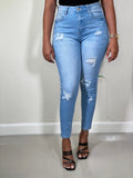 Saffron Destructed High Rise Skinny Jeans-Light Indigo - Impoze Style™